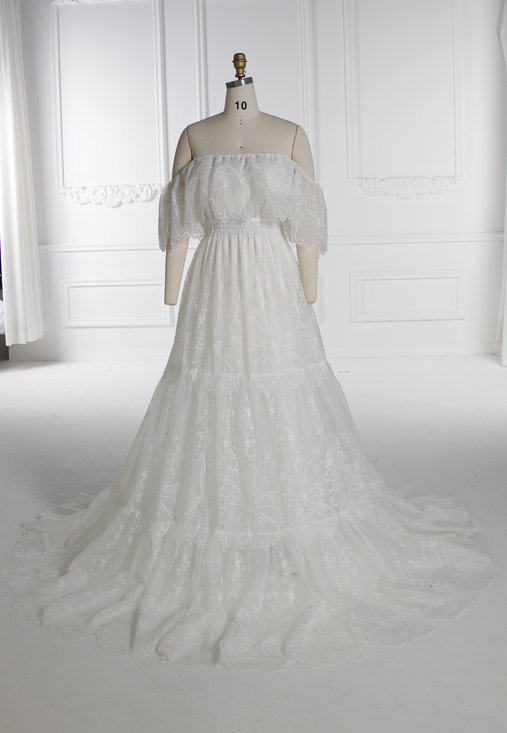 Elegance Off Shoulder Lace Boho Dress Photoshoot Dress Bohemian Maternity Gown Baby Shower YW240067