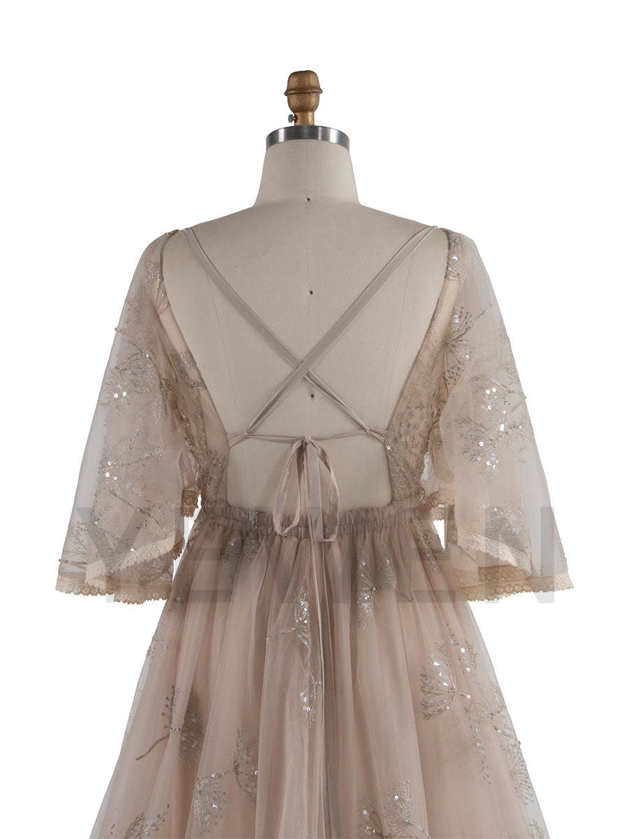 Boho sparkly Emboridery V Neck Maternity Photo Shoot Dress Beach Photoshoot Outfits YW250024