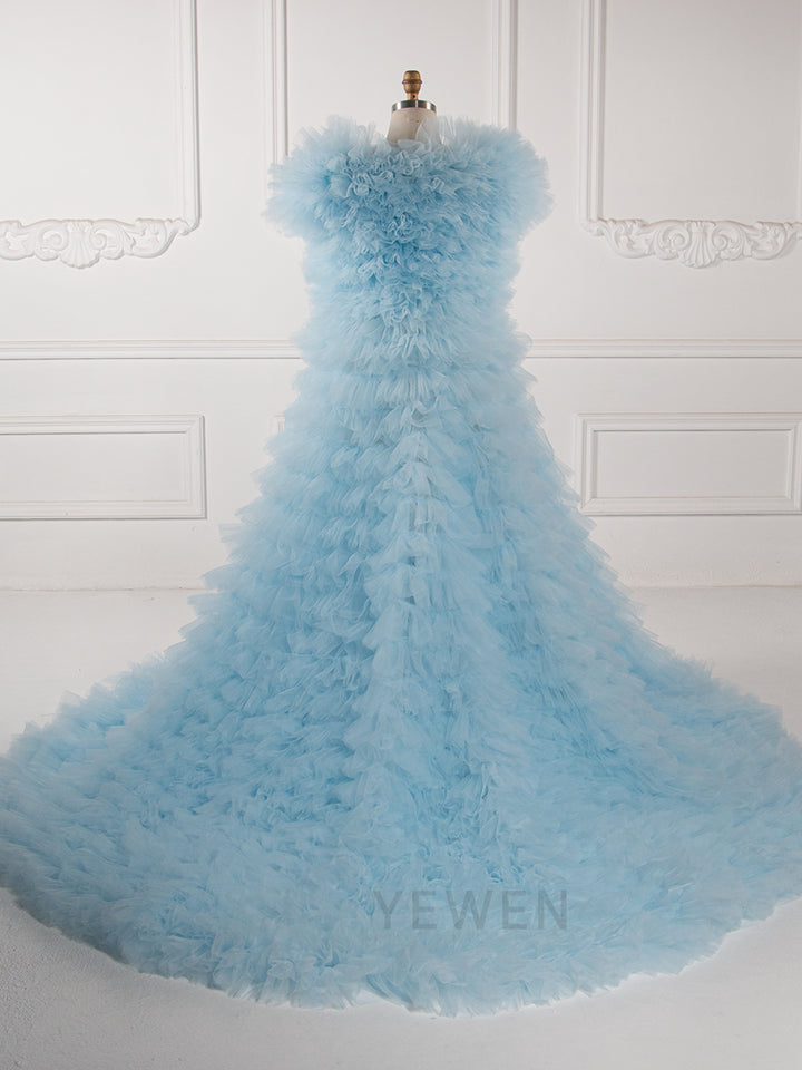 Tulle Robe Dress for Photoshoot Layer Ruffles Tulle Gown for Baby Shower YW260215