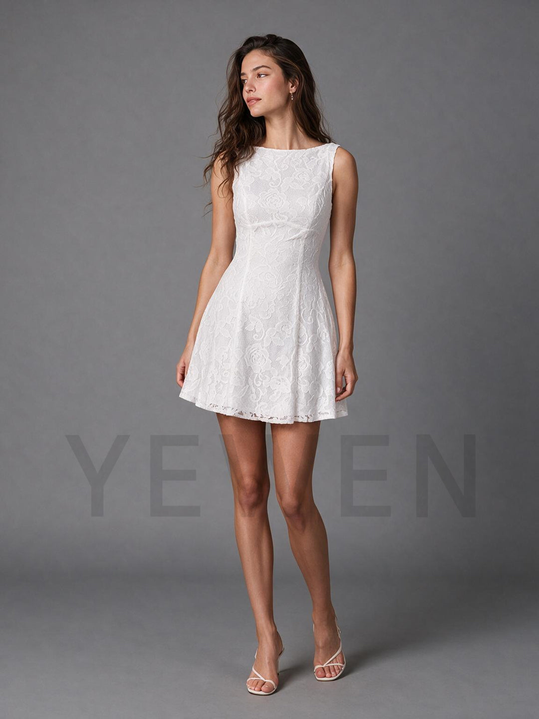 Ivory Floral A-Line Lace Mini Wedding Dress for Engagement