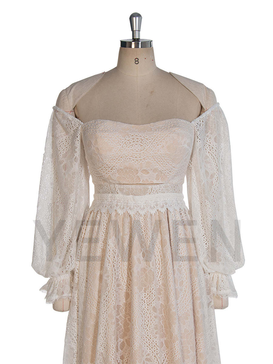 Bohe Lace Vintage Maxi Dress Long Sleeves Photoshoot Dress YW243117