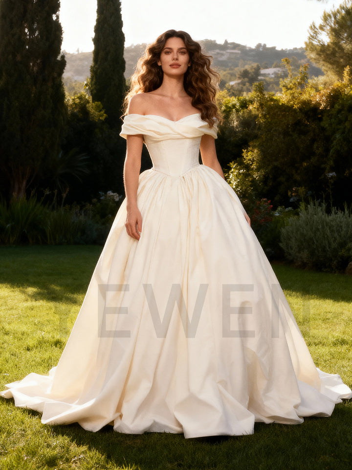 Elegant Off The Shoulder Satin Engagement Wedding Dresses Bridal Gown