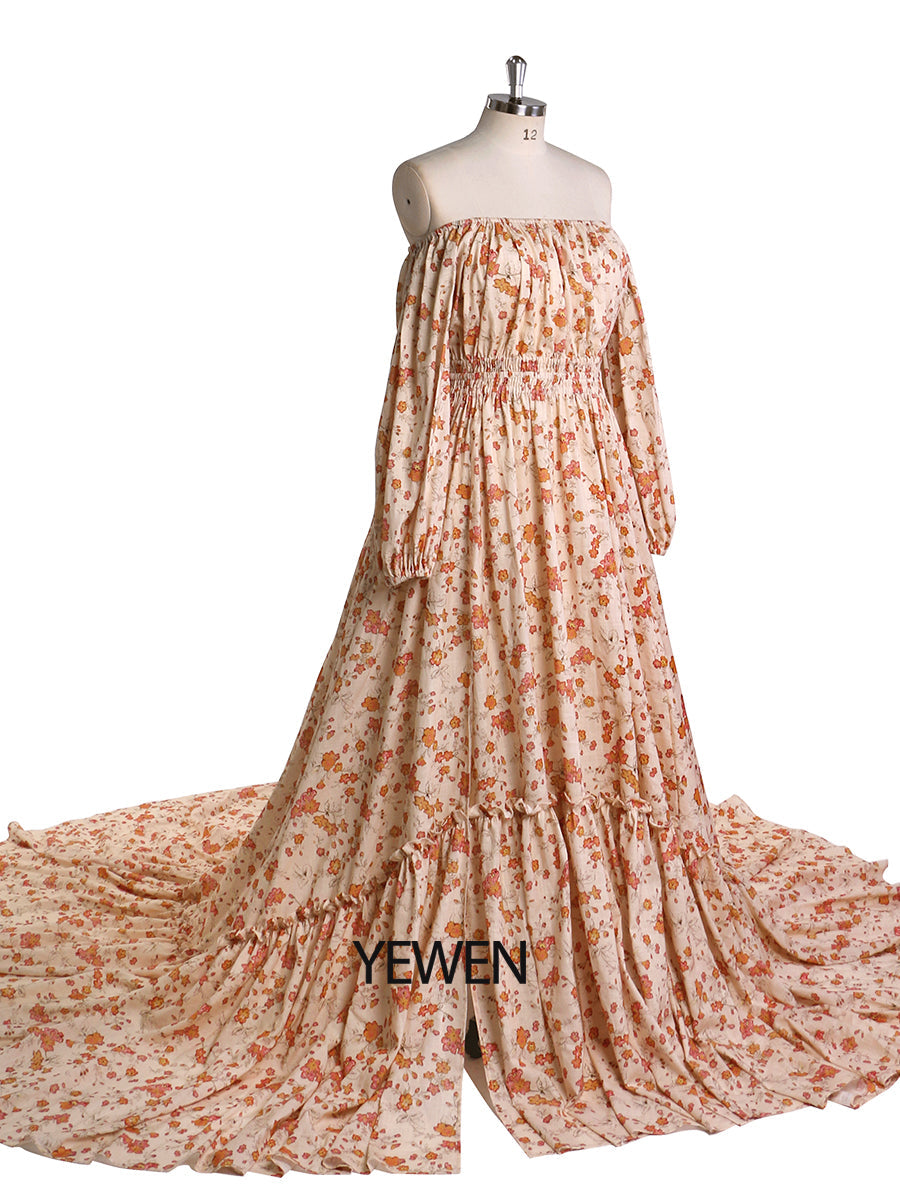Elegant Off Shoulder Floral Print Cotton Fabric Woman Photography Dre – yewendress