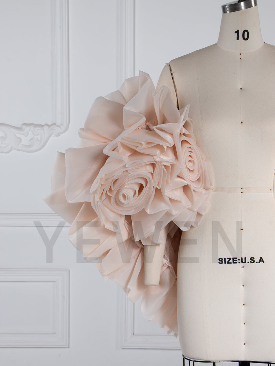 Bridal Cape /Wedding Billowing Organza 3D Flower Cape/ Rose Bridal Shrug/ Couture Cape For Photoshoot YW251005