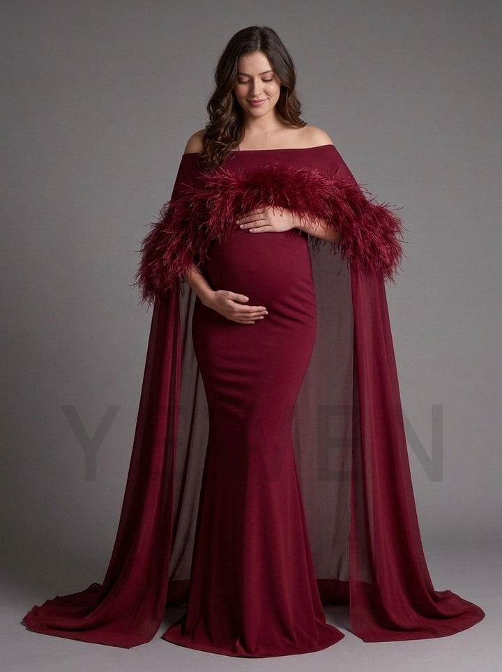 Feather Cape Maternity Dress for Baby Shower