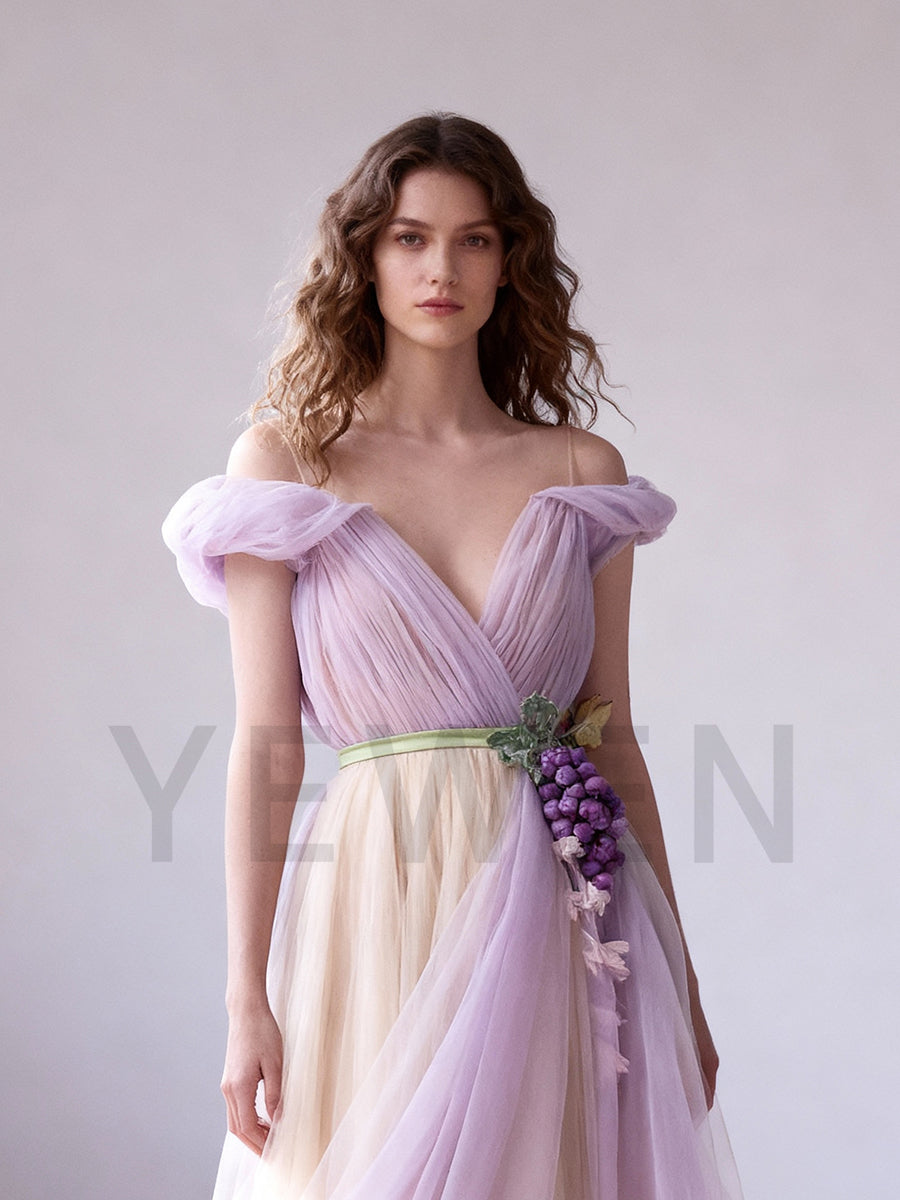 Chic Off Shoulder Tulle Evening Dresse Bridesmaid Formal Dress