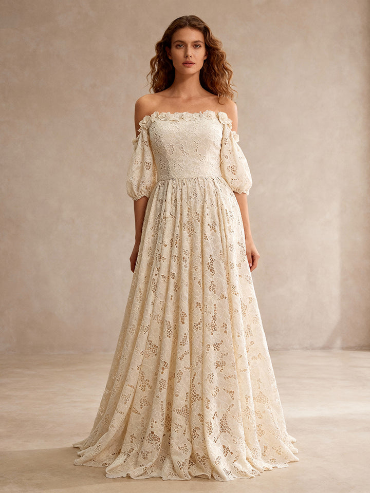 Half Sleeve Off Shoulder Lace Colored Wedding Dress Bridal Shower Dresses YW231134
