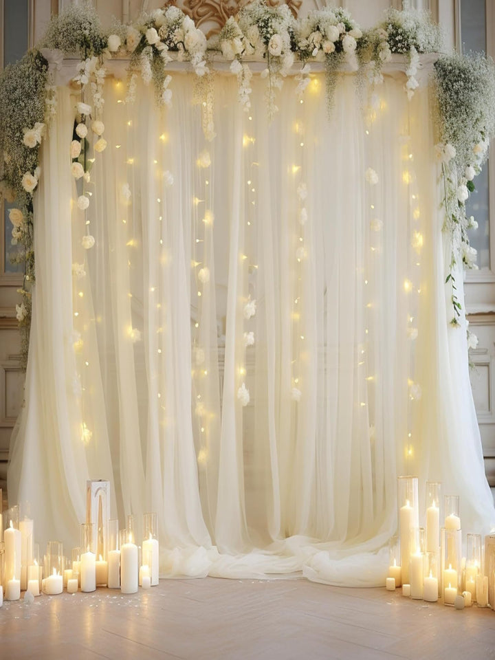 Mesh Outdoor Wedding Gauze Mantle with Light String for Photography Background and Scene Arrangement Backdrops YW2603112D