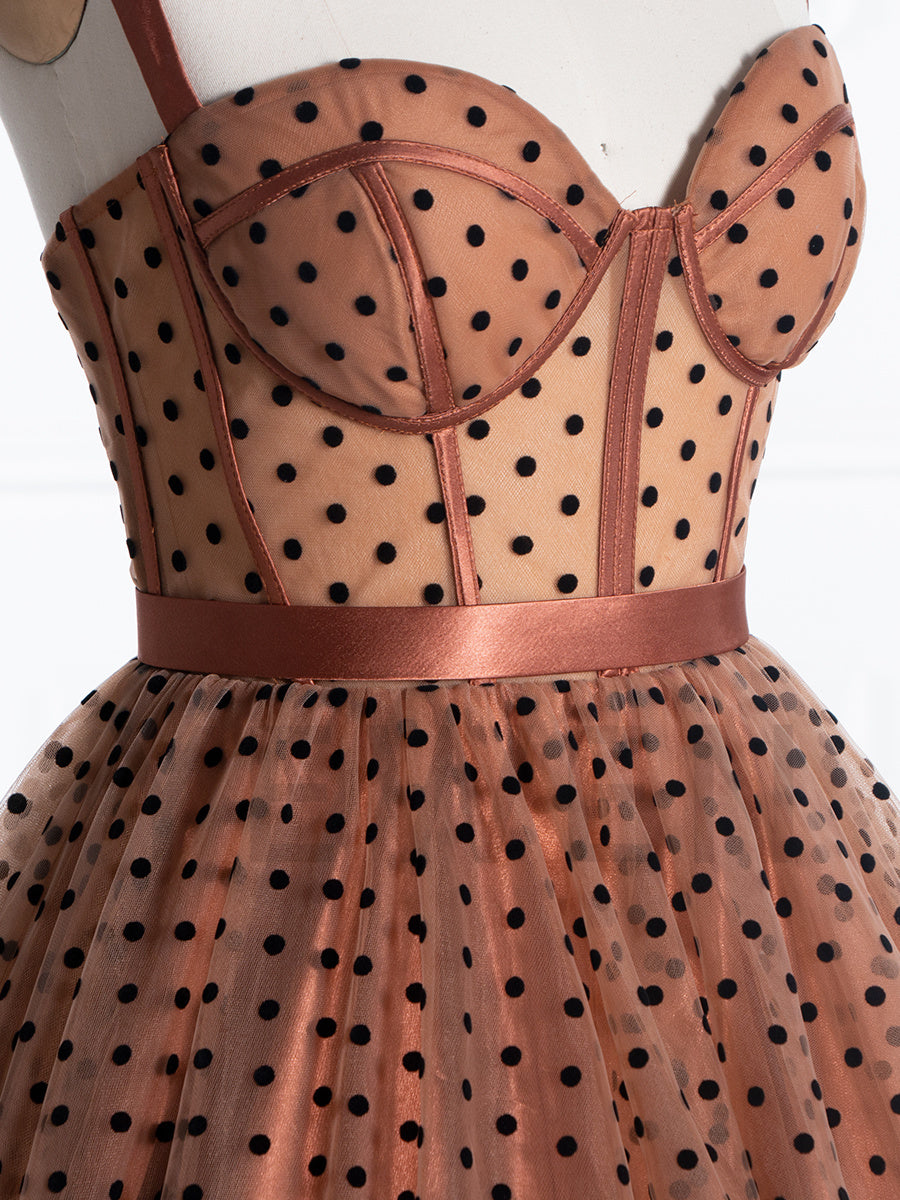 A-Line Sweetheart Polka Dot Tulle Prom Gown Photoshoot Dress with Sweep Train YE2552