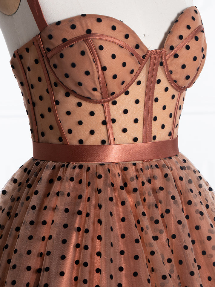 A-Line Sweetheart Polka Dot Tulle Prom Gown Photoshoot Dress with Sweep Train YE2552