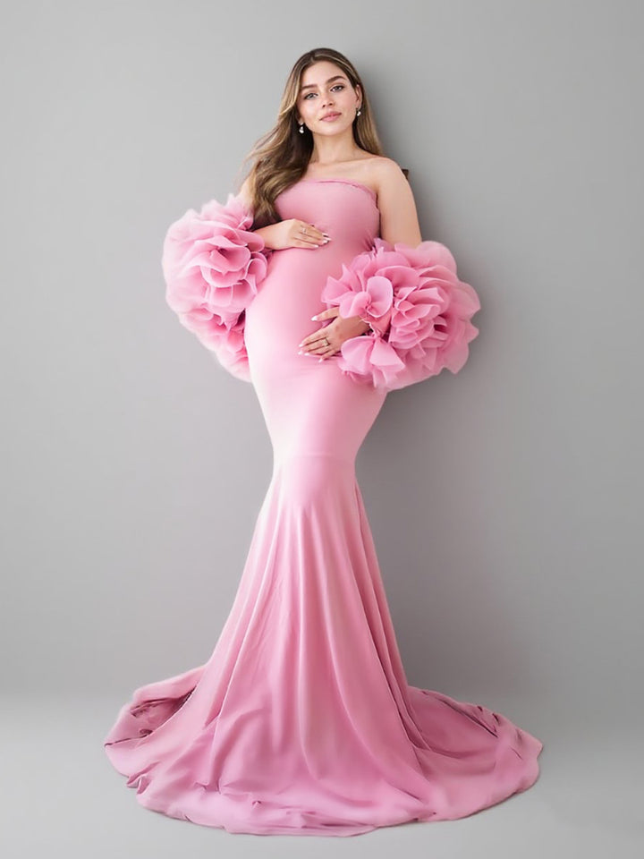 Pink Maternity Dress with Floral Wraps Stretchy Maternity Dress Photoshoot Pregnancy Dress Shoot YW251012