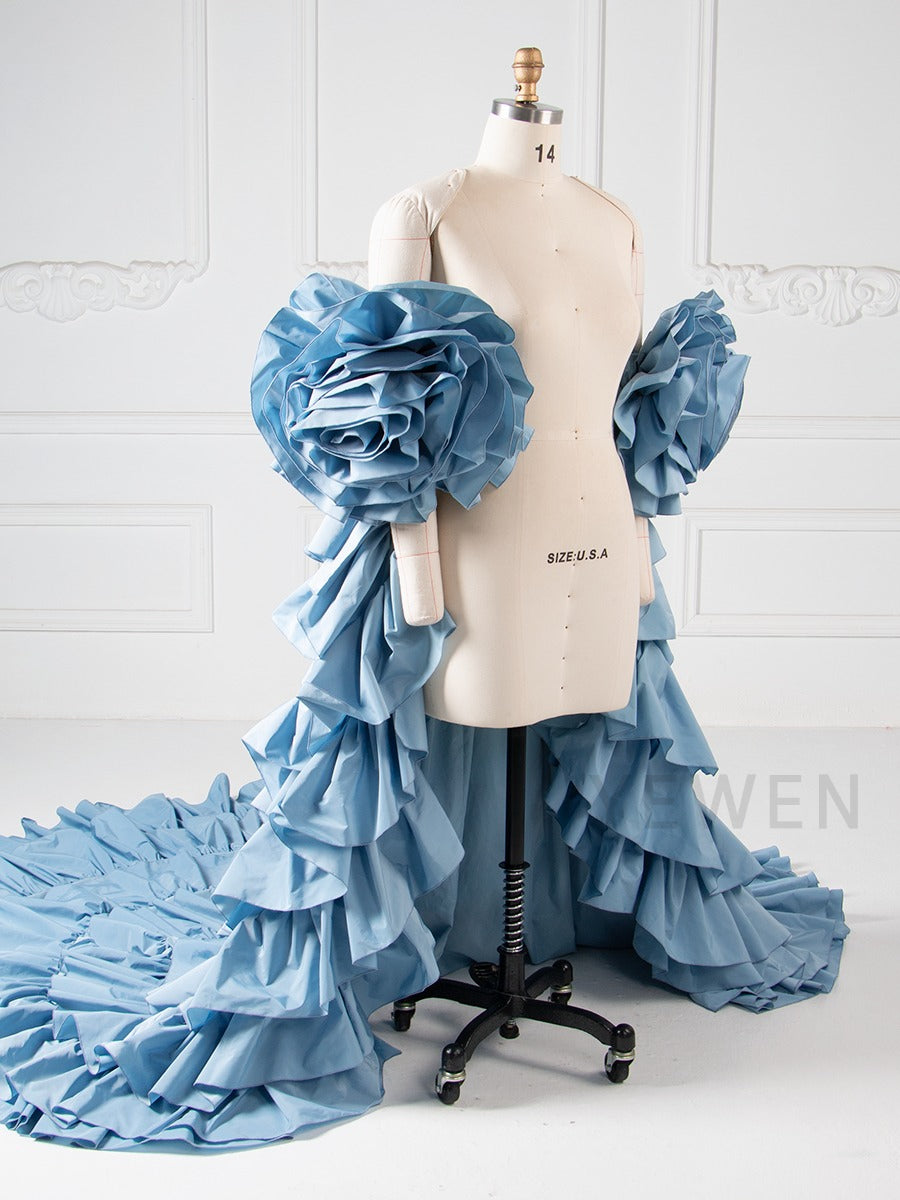 Blue Layer Ruffles Cape Maternity Women Jacket for Photoshoot YW250095