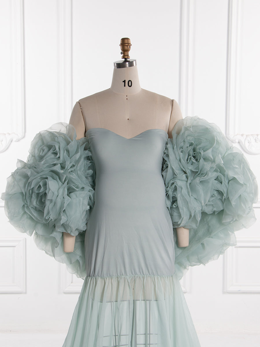mermaid maternity dress with tulle Gorgeous Mermaid Maternity Dress Photoshoot with 3D Floral Shawl Baby Shower Dress YW250040