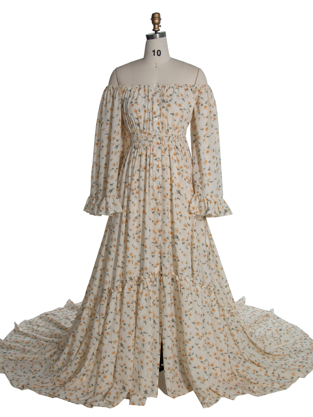 maxi dress with big sleeves Black Floral Modest Maxi Dress with Wide Sleeves Elegant Evening Dress for Women L