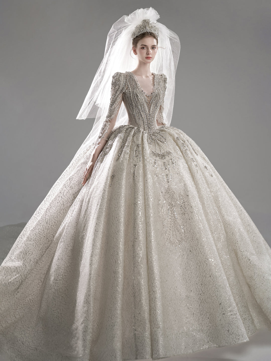 Super Beautiful Luxury Wedding Dress Long Sleeve Sparkly Beaded Crystals Princess Wedding Dress YW0850 yewendress Super Beautiful Luxury Wedding Dress Long Sleeve Sparkly Beaded Crystals Princess Wedding Dress YW0850 yewendress