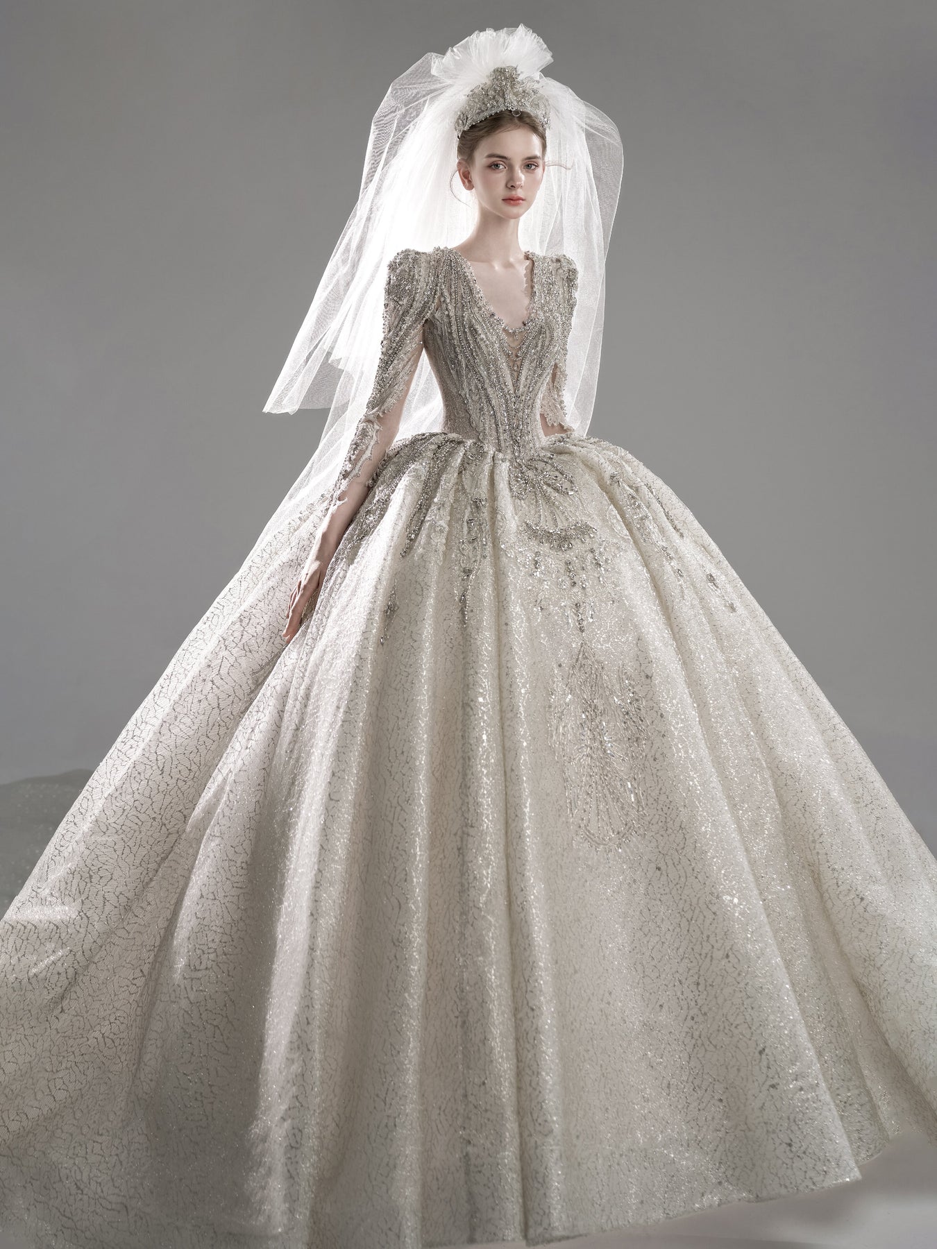 crystal beaded wedding dress Couture Fit and Flare Wedding Dress