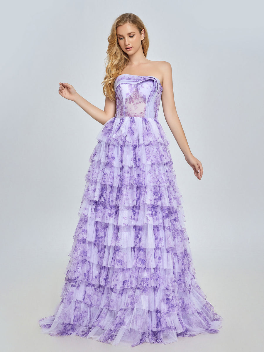 Charming Lavender Tulle A Line Long Party Gown Evening Dress SP31 main image 1
