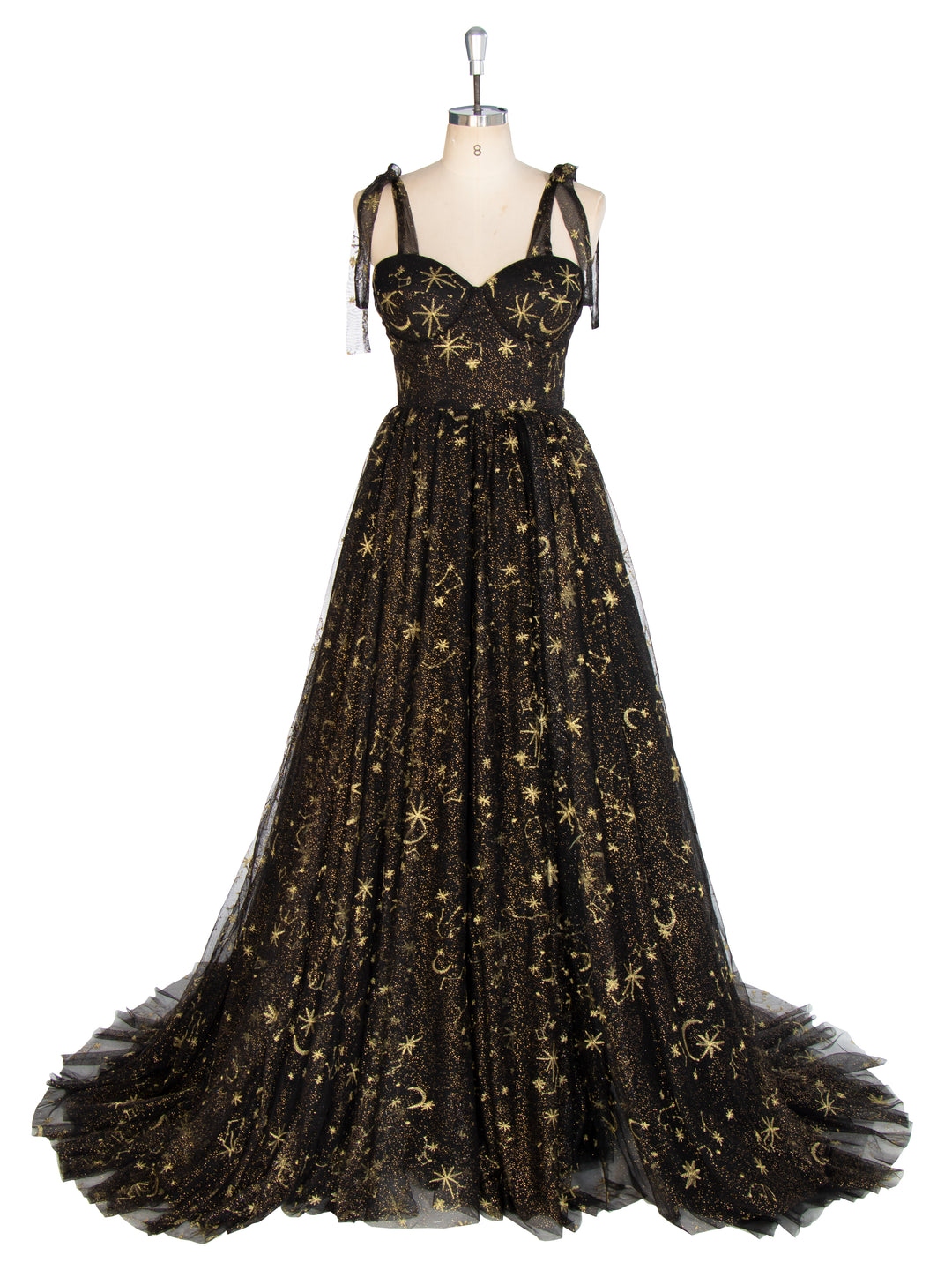 Black Tulle Embroidered Gold Stars Prom Dress High Leg Slit Party Gown W243137 yewendress Black Tulle Embroidered Gold Stars Prom Dress High Leg Slit Party Gown W243137 yewendress