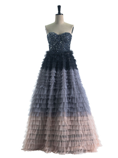 Ball-Gown ,Princess Sweetheart ,Floor-Length ,Tulle Prom Dresses With Beading Sequins