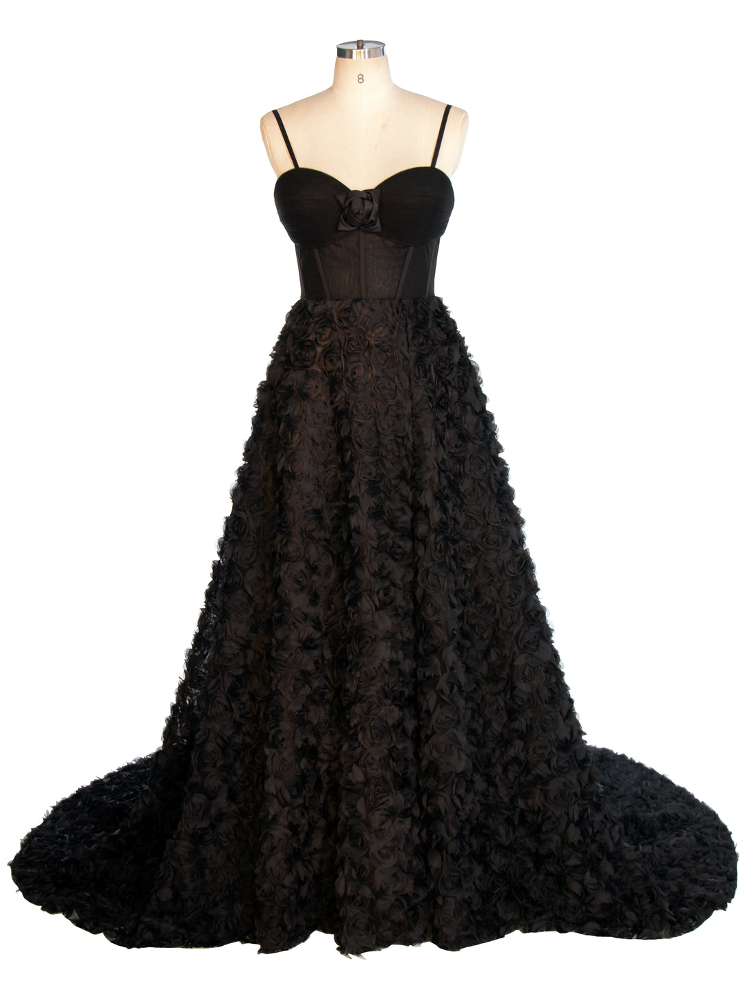 Black A-line Gown with Corset Bodice Mesh Rose Evening Formal Gown YW240043 yewendress Black A-line Gown with Corset Bodice Mesh Rose Evening Formal Gown YW240043 yewendress