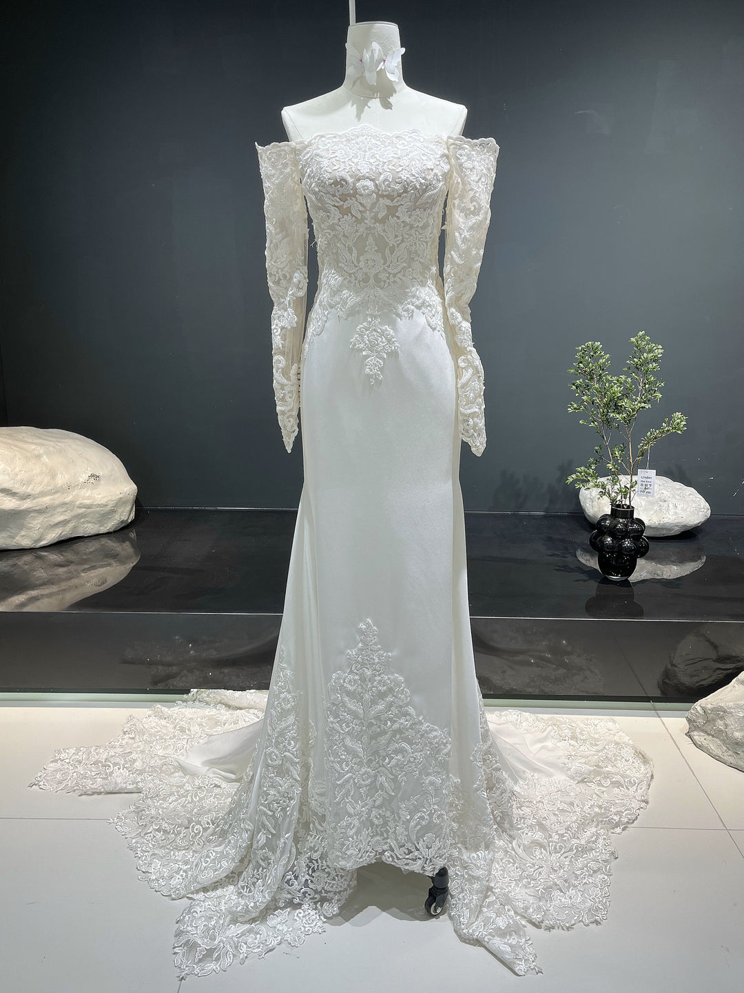 off shoulder satin mermaid wedding dress Satin Mermaid Off-the-Shoulder Wedding Dresses With Lace Appliques, MW872