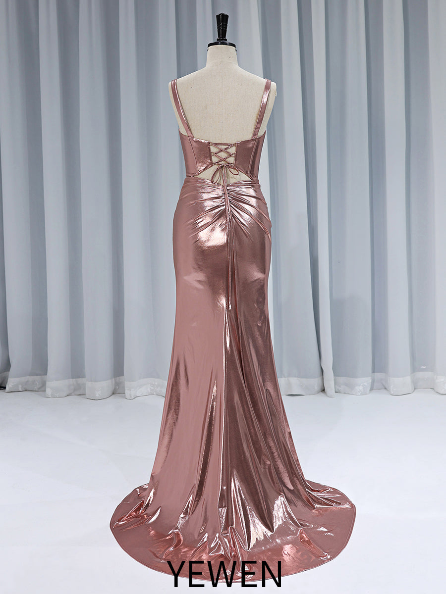 Elegant Simple Spaghetti Straps High Slit Bodycon Prom Dress yewendress Elegant Simple Spaghetti Straps High Slit Bodycon Prom Dress yewendress