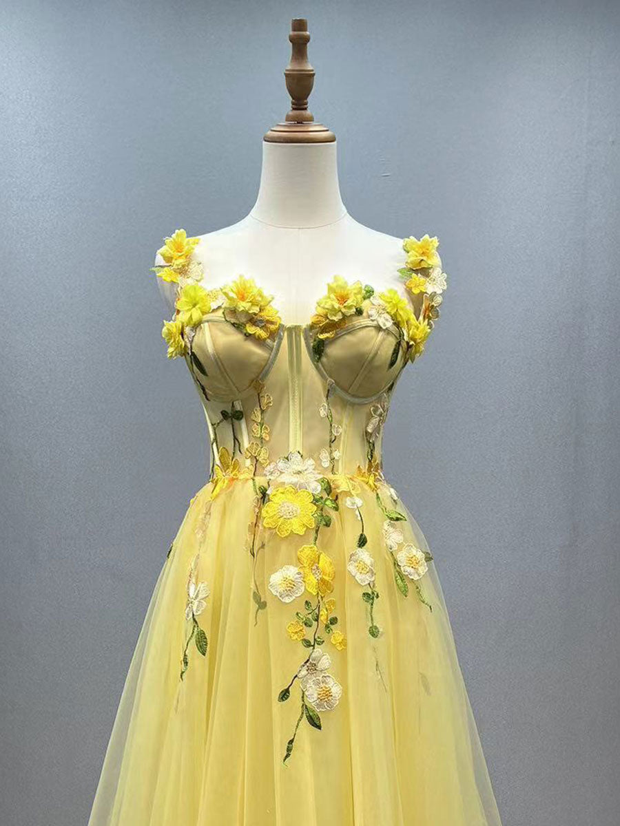 Ankle Length Prom Party Dress with Floral Lace Appliqu Fairy Graduati yewendress Ankle Length Prom Party Dress with Floral Lace Appliqu Fairy Graduati yewendress