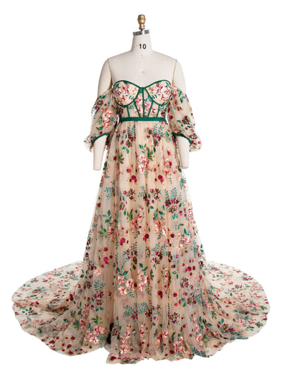 Elegant Embroidery Lace Floral Dress, Multi Colors Dress for Photo Shoot
