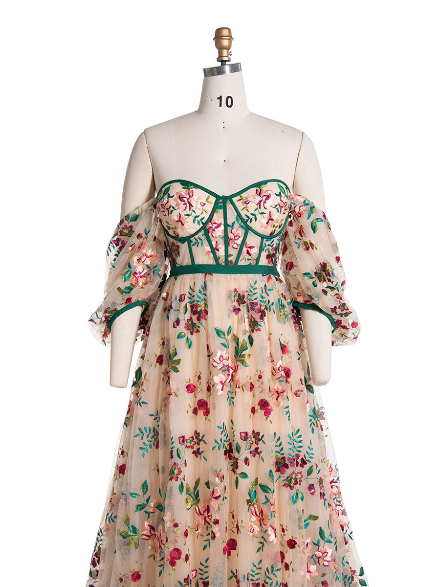Elegant Embroidery Lace Floral Evening Gown Dress For Wedding YW240083 Elegant Embroidery Lace Floral Evening Gown Dress For Wedding YW240083