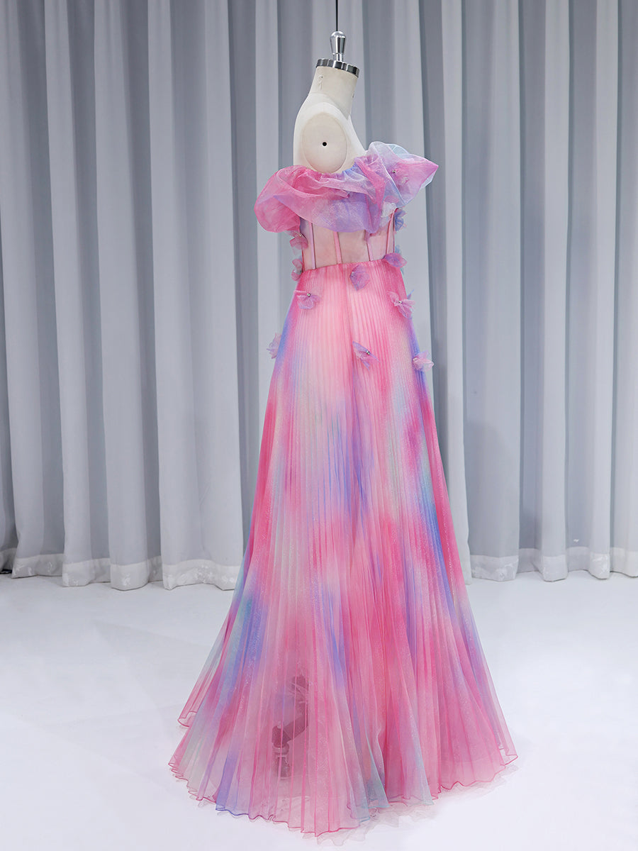 Iridescent A Line Elegant Maxi Prom Gown Floor Length  #90066