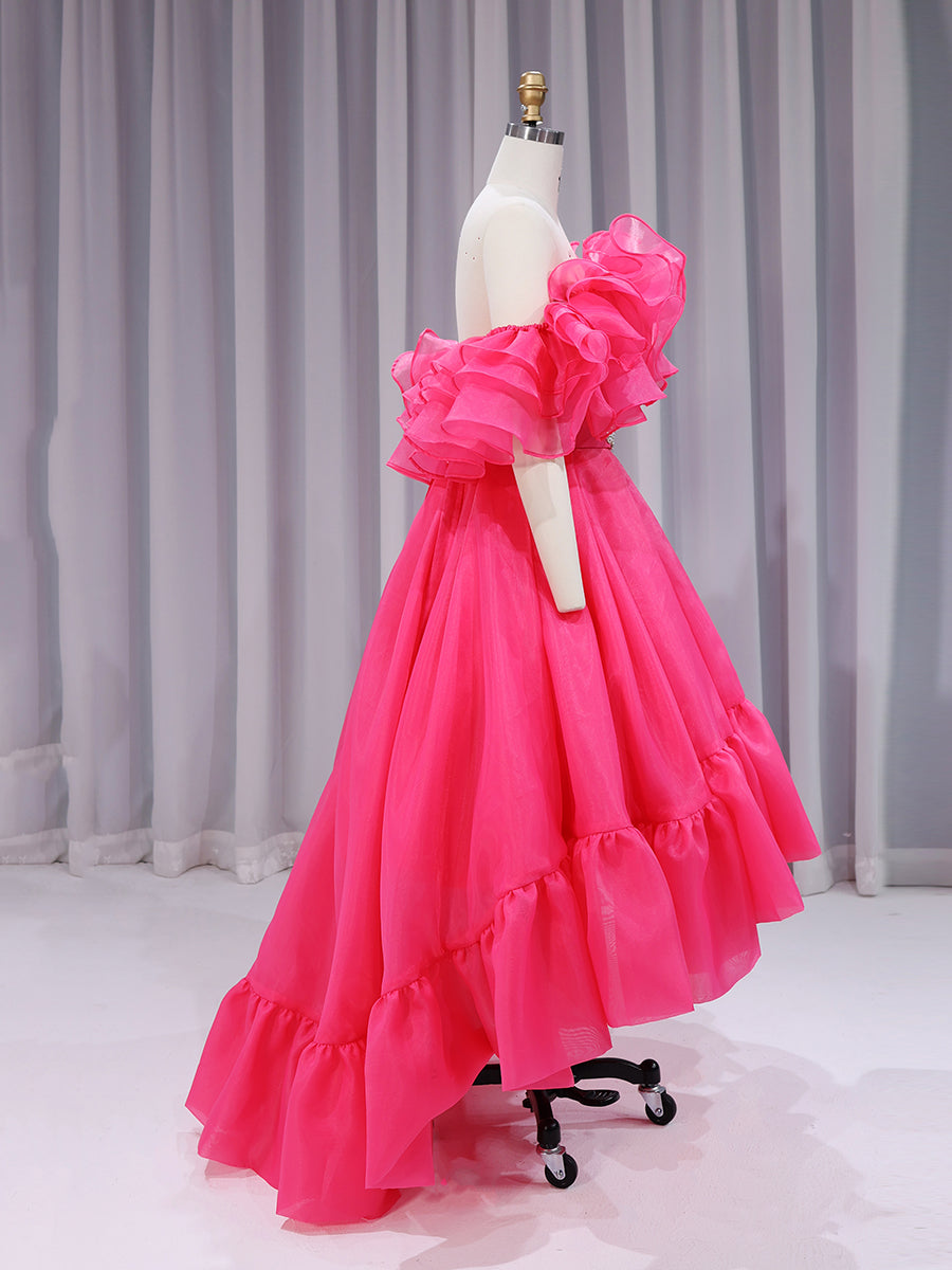 hot pink bridal shower dress Hot Pink High Low Elegant Prom Party Gown Bridal Shower Dress Colorful Dresses for Wedding YW231123