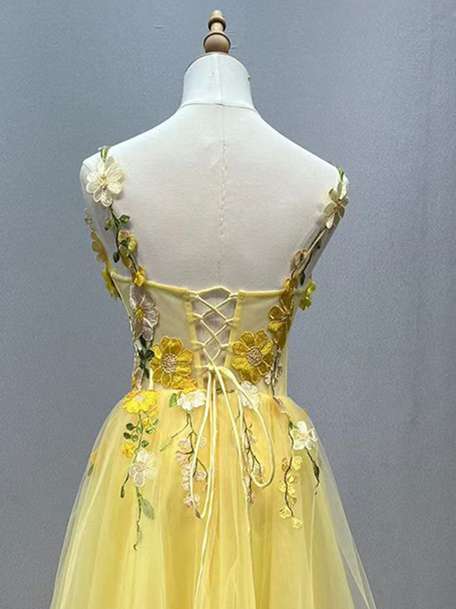 Ankle Length Prom Party Dress with Floral Lace Appliqu Fairy Graduati yewendress Ankle Length Prom Party Dress with Floral Lace Appliqu Fairy Graduati yewendress