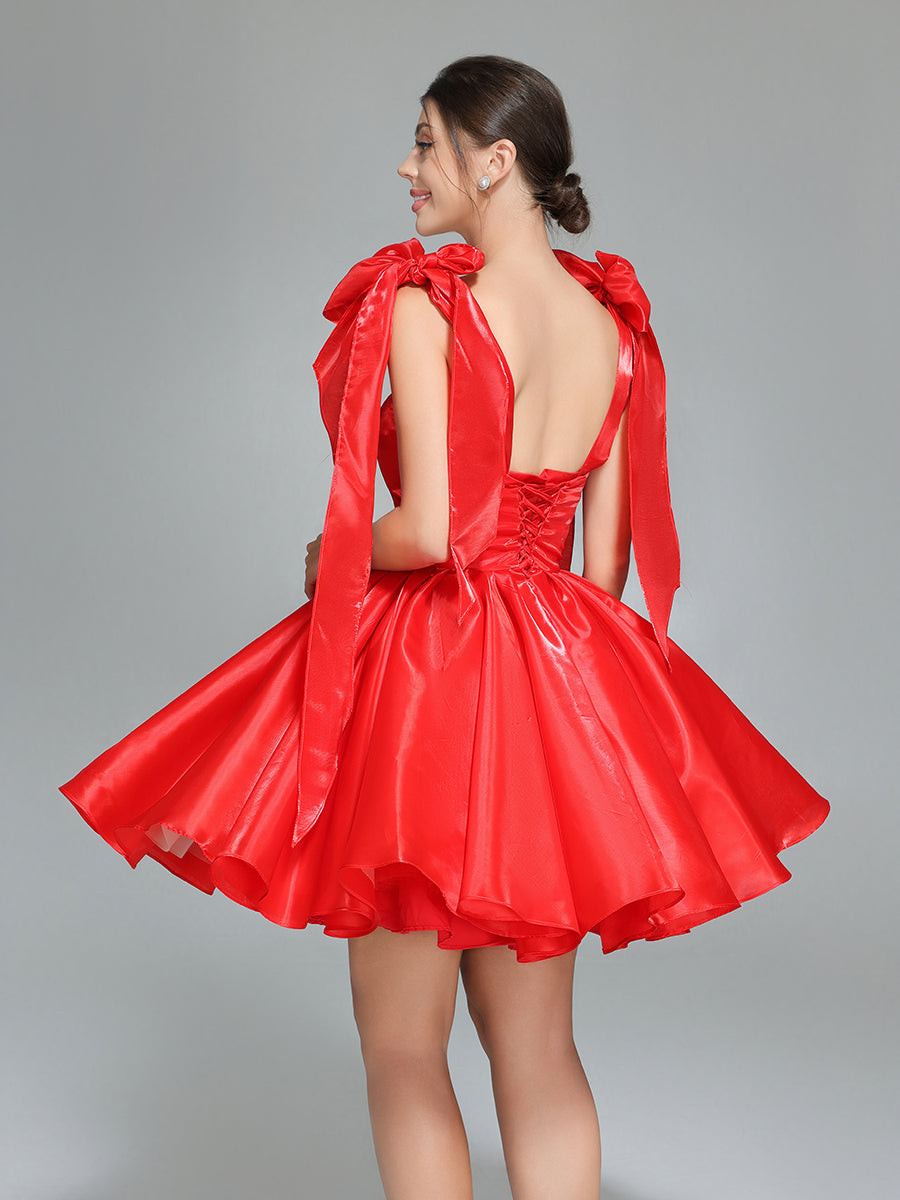 Bow Accent Sweetheart Short Mini Homecoming Dresses Red Christmas Party Dress YW243100 Bow Accent Sweetheart Short Mini Homecoming Dresses Red Christmas Party Dress YW243100