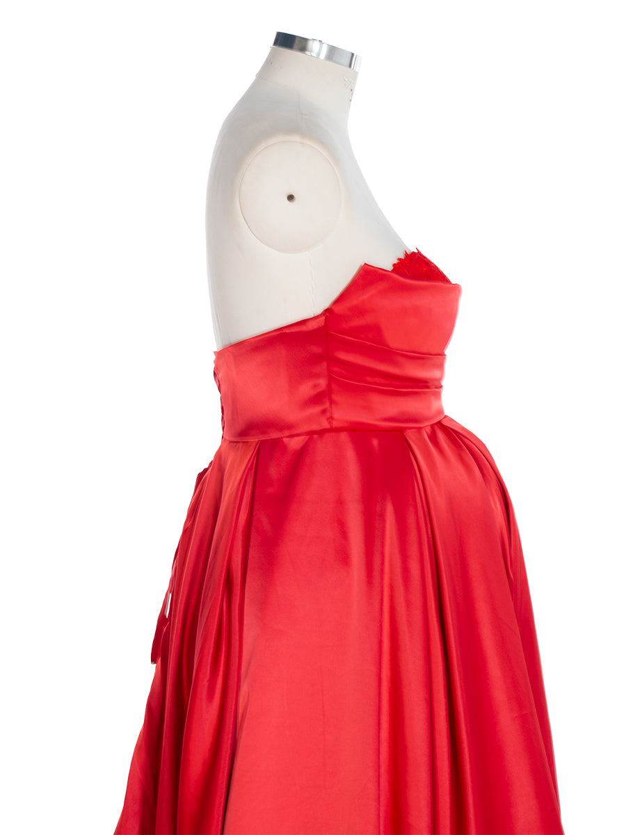 red satin maternity dress Azazie Llana