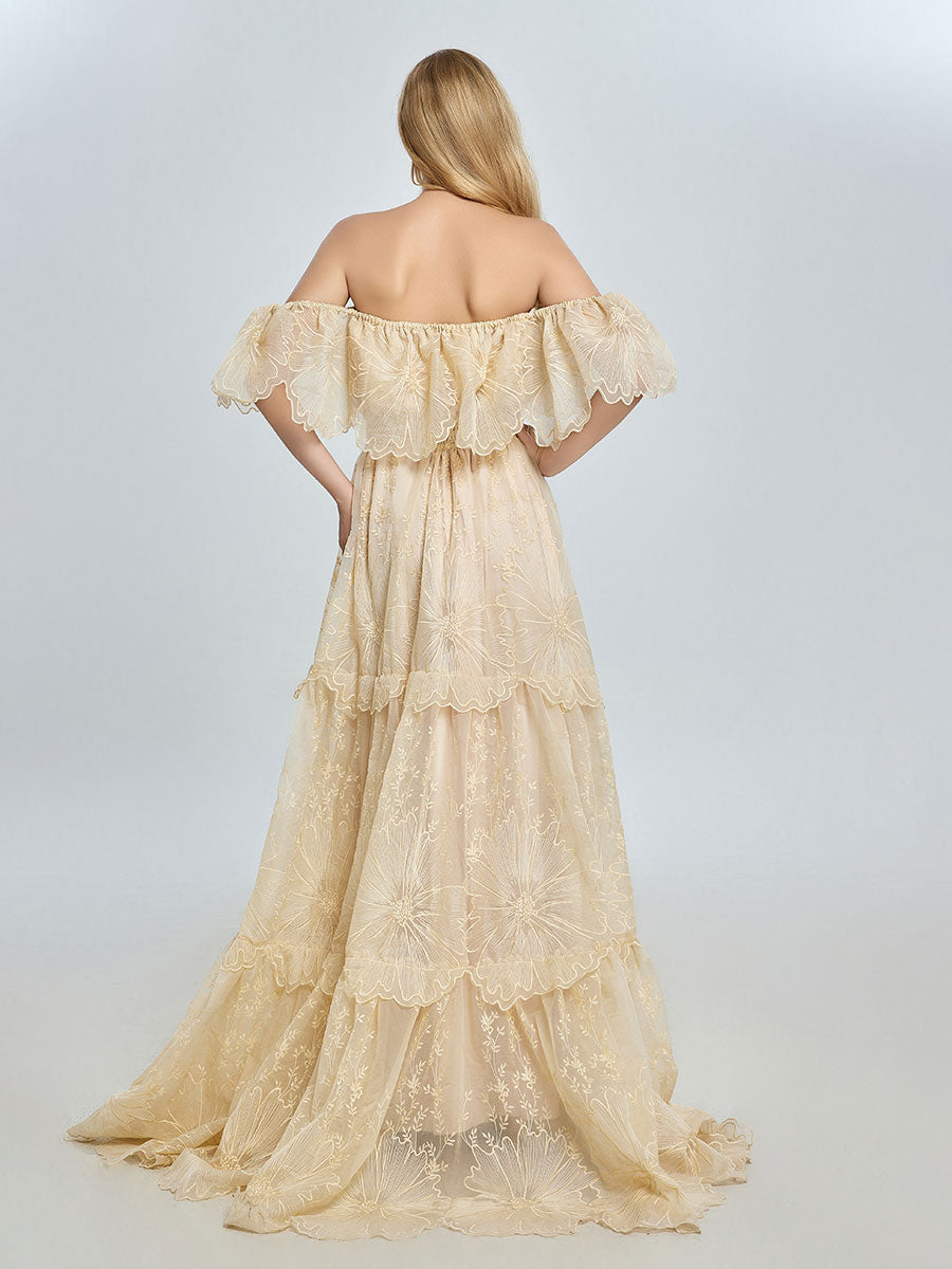Elegance Off Shoulder Lace Boho Dress Photoshoot Dress Bohemian Maternity Gown Baby Shower YW240067 Elegance Off Shoulder Lace Boho Dress Photoshoot Dress Bohemian Maternity Gown Baby Shower YW240067
