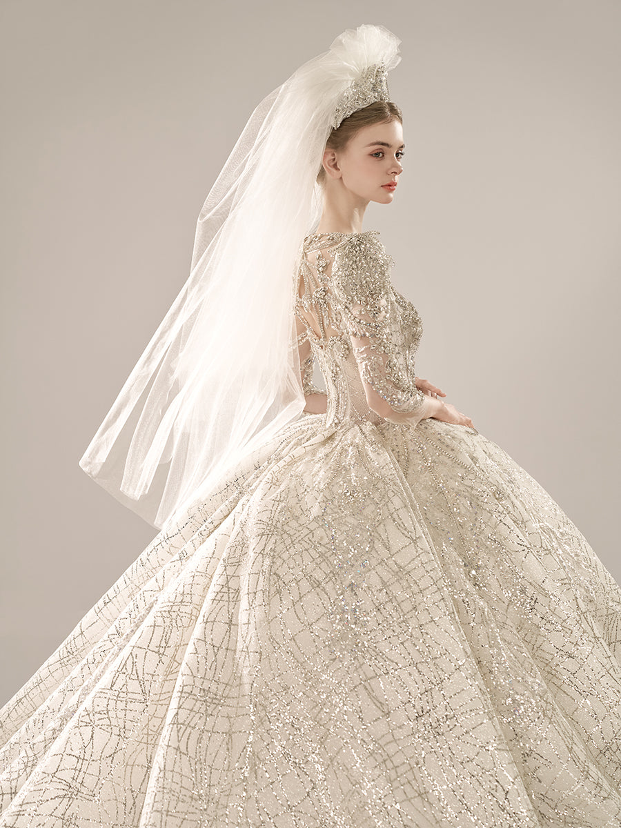 Luxurious Arabic Long Sleeves Wedding dress Bling Lace Wedding Gown YW0849 Luxurious Arabic Long Sleeves Wedding dress Bling Lace Wedding Gown YW0849