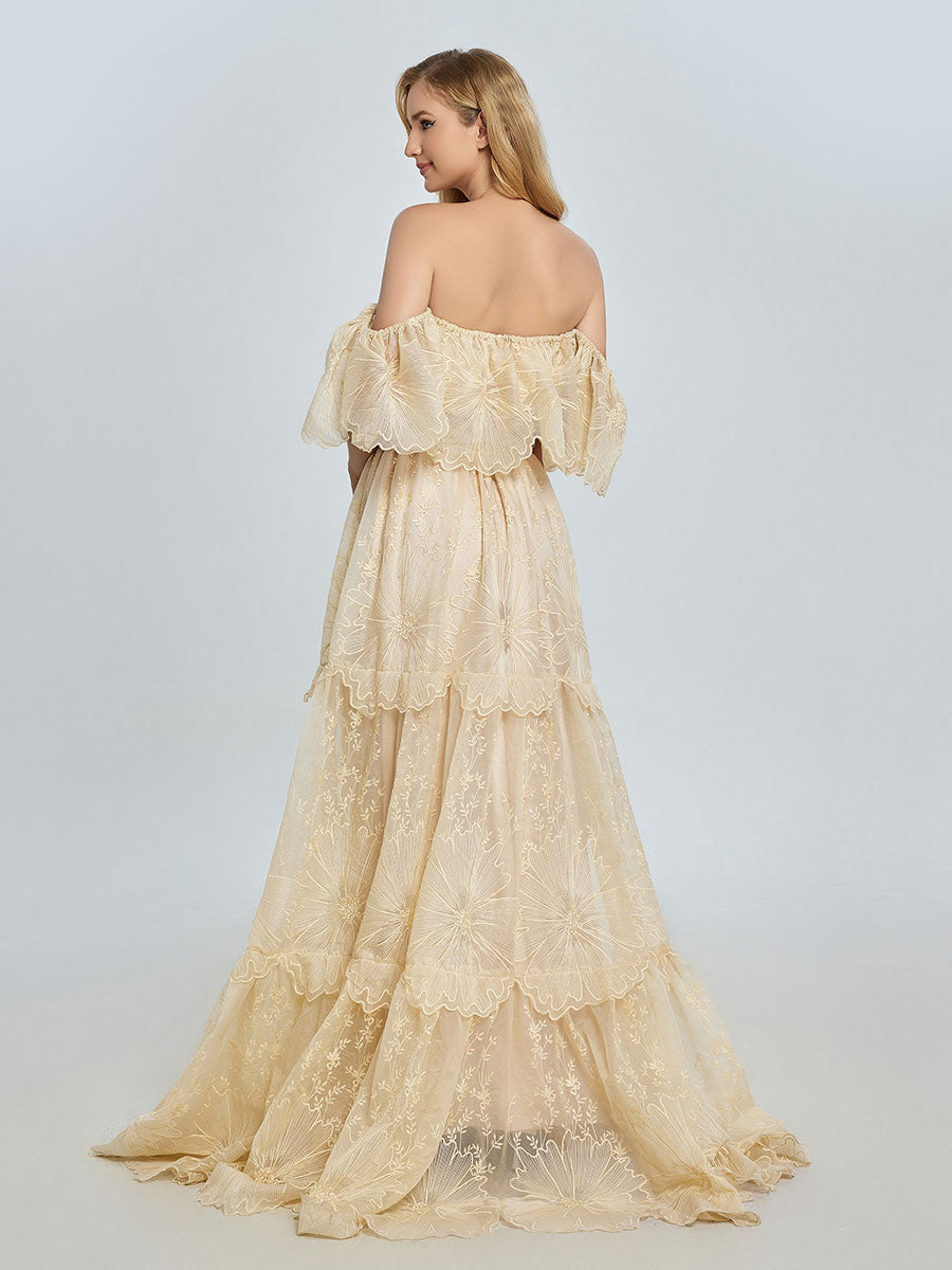 Elegance Off Shoulder Lace Boho Dress Photoshoot Dress Bohemian Maternity Gown Baby Shower YW240067 Elegance Off Shoulder Lace Boho Dress Photoshoot Dress Bohemian Maternity Gown Baby Shower YW240067