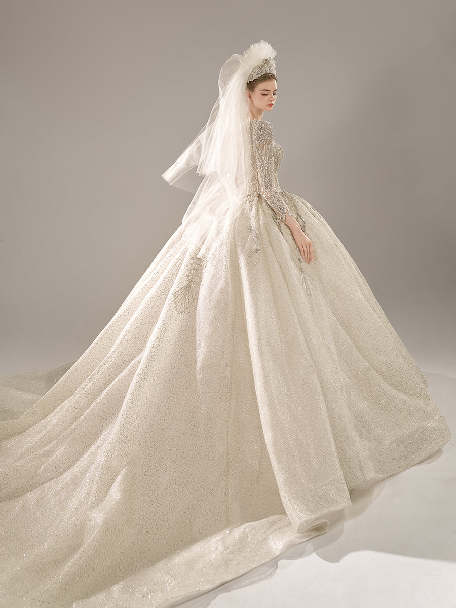 Super Beautiful Luxury Wedding Dress Long Sleeve Sparkly Beaded Crystals Princess Wedding Dress YW0850 Super Beautiful Luxury Wedding Dress Long Sleeve Sparkly Beaded Crystals Princess Wedding Dress YW0850