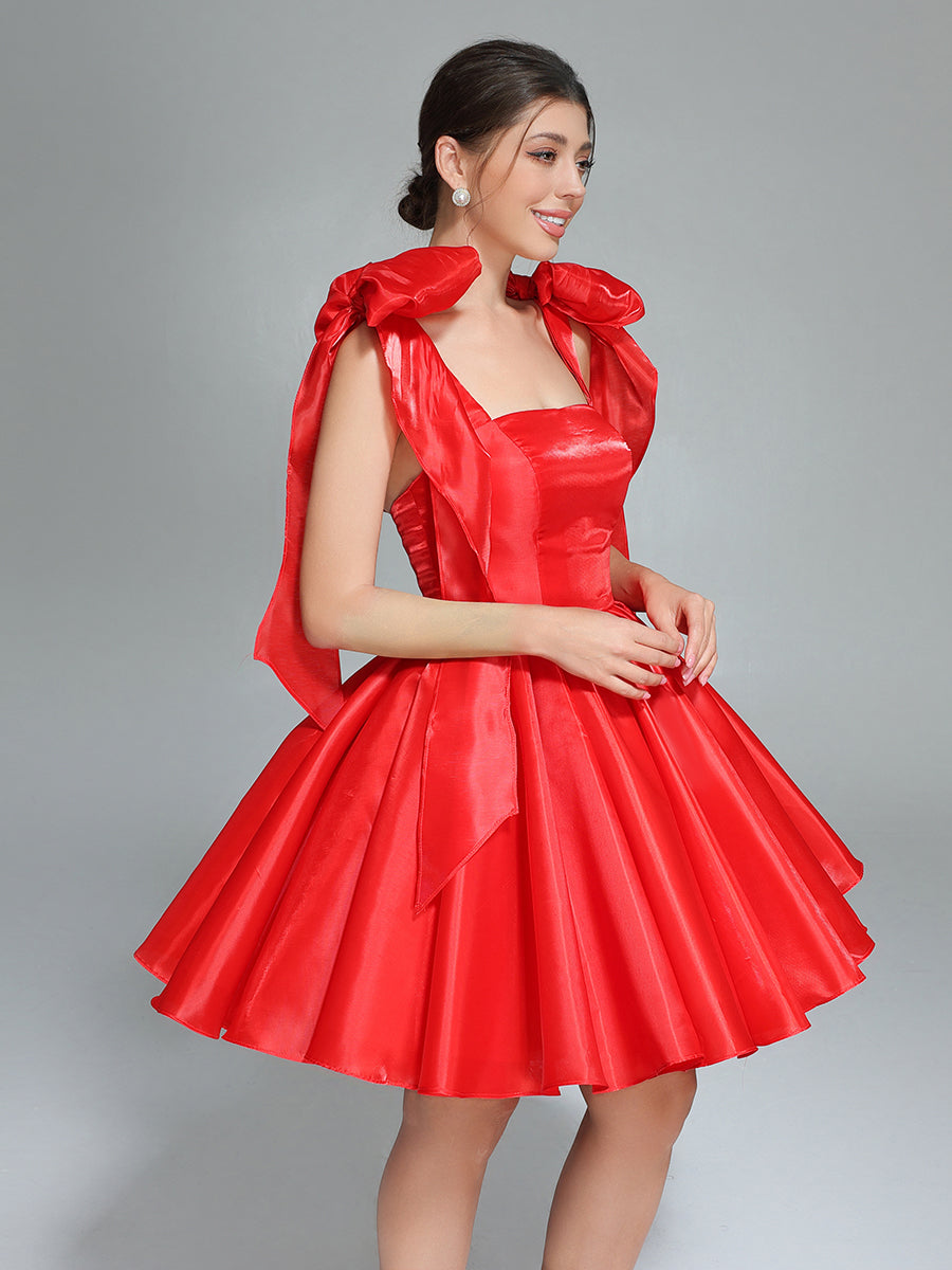 Bow Accent Sweetheart Short Mini Homecoming Dresses Red Christmas Party Dress YW243100 Bow Accent Sweetheart Short Mini Homecoming Dresses Red Christmas Party Dress YW243100