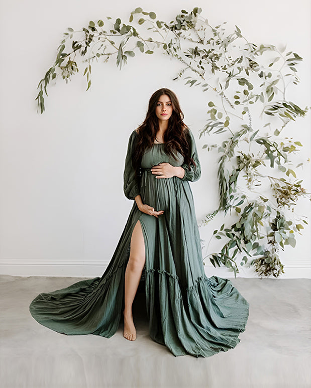 off the shoulder baby shower dress Momyknows Off Shoulder Ruched Ruffle Falbala Side Slit Elegant Cocktail Gown Maternity Baby Shower Maxi Dress, Yellow / XL
