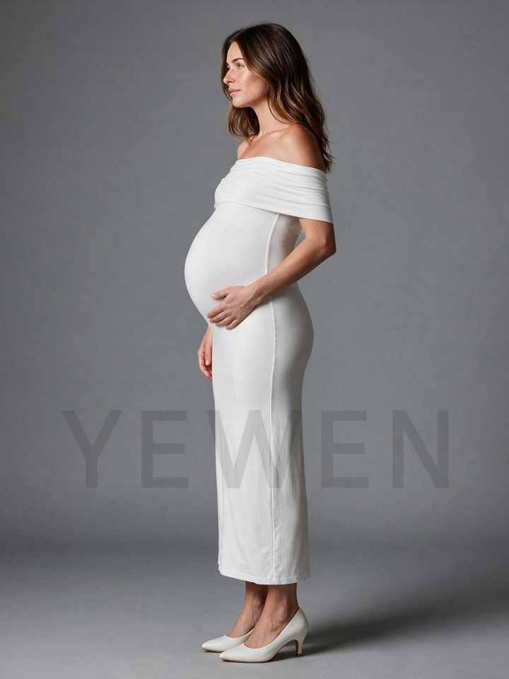 Off-Shoulder Stretch Fit Maternity Dress For Baby Shower