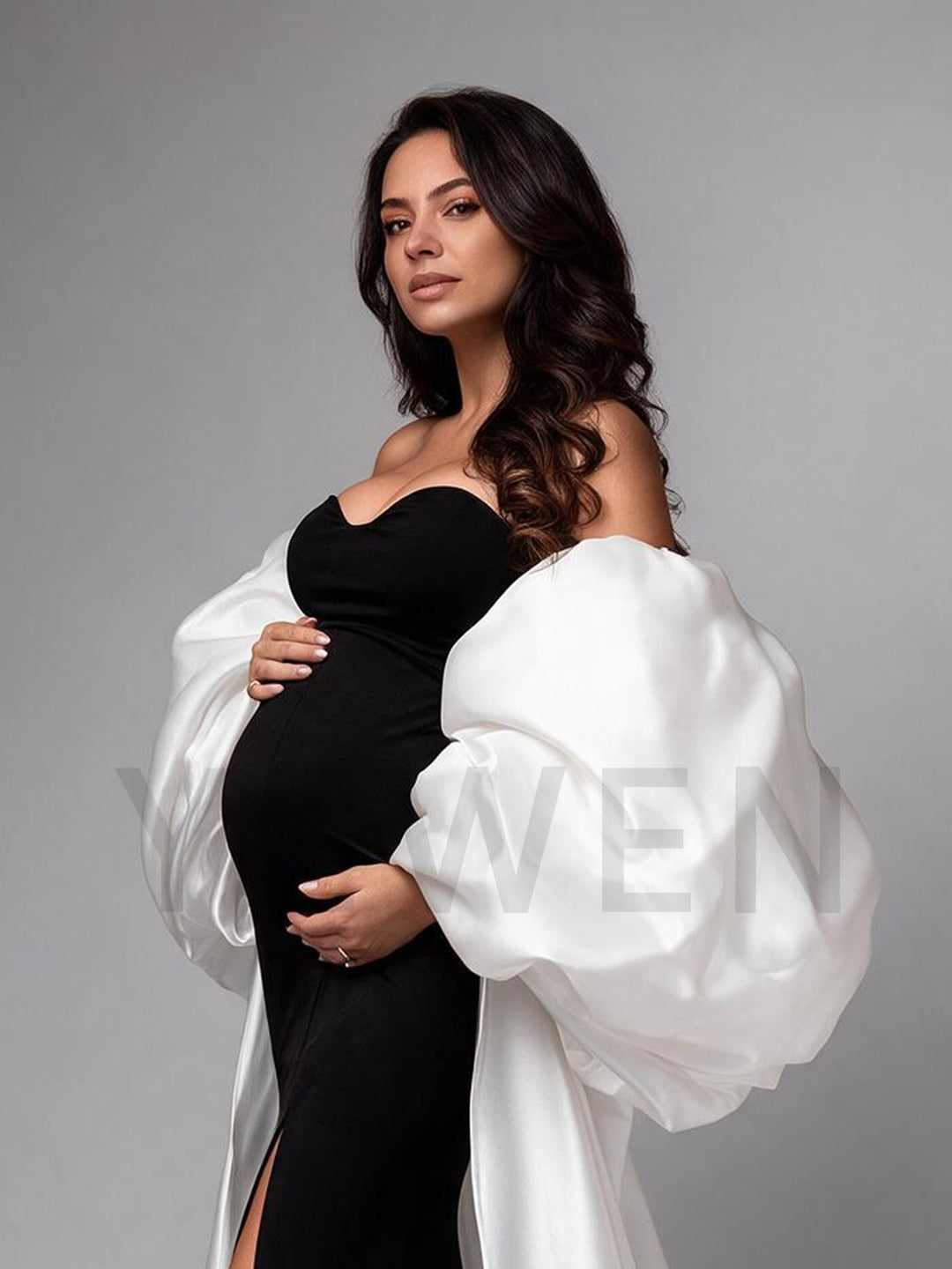 Oversized Satin Cape Mermaid Maternity Photoshoot Gown YW2693010