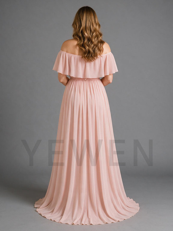 Blush Pink Ruffle Maternity Baby Shower Dress