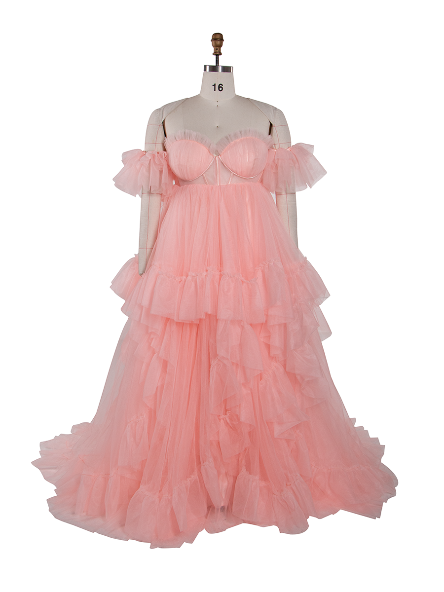 Ruffles Tulle Maternity Photoshoot Dress High Waist Maternity Dress for Baby Shower YW231011