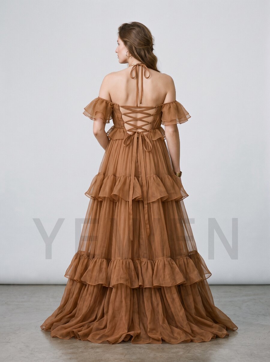 Soft Organza Tiered Ruffle Halter Maternity Photoshoot Gown ZO260917