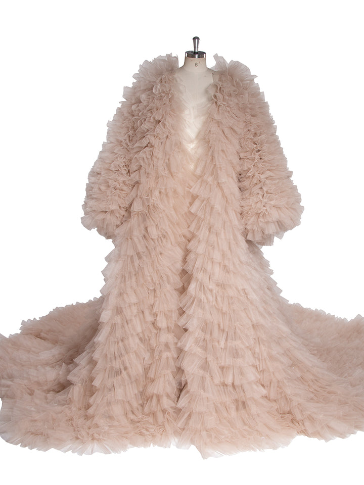 Luxury Volume Tulle Long Jacket Puffy Sleeves Women Cloak Outwear YW251038