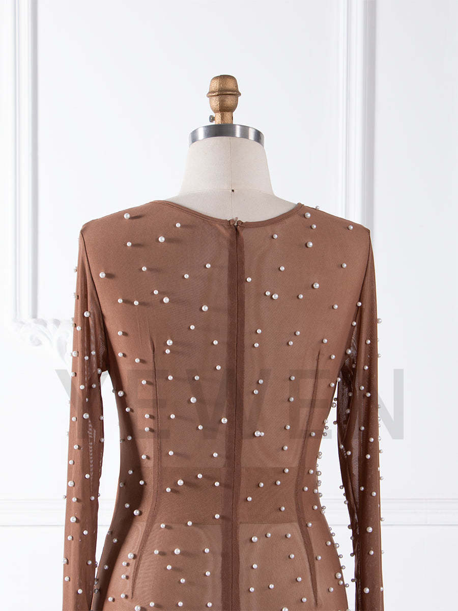 Stretchy Mesh with Pearls Mermaid Maternity Dresses for Photoshoot YW250002