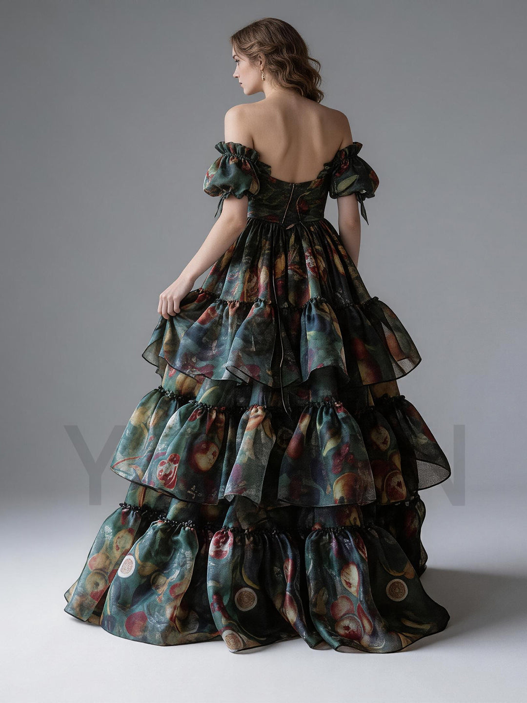 Vintage Floral Painting Sweetheart Puff Sleeve Princess Dress YM260901