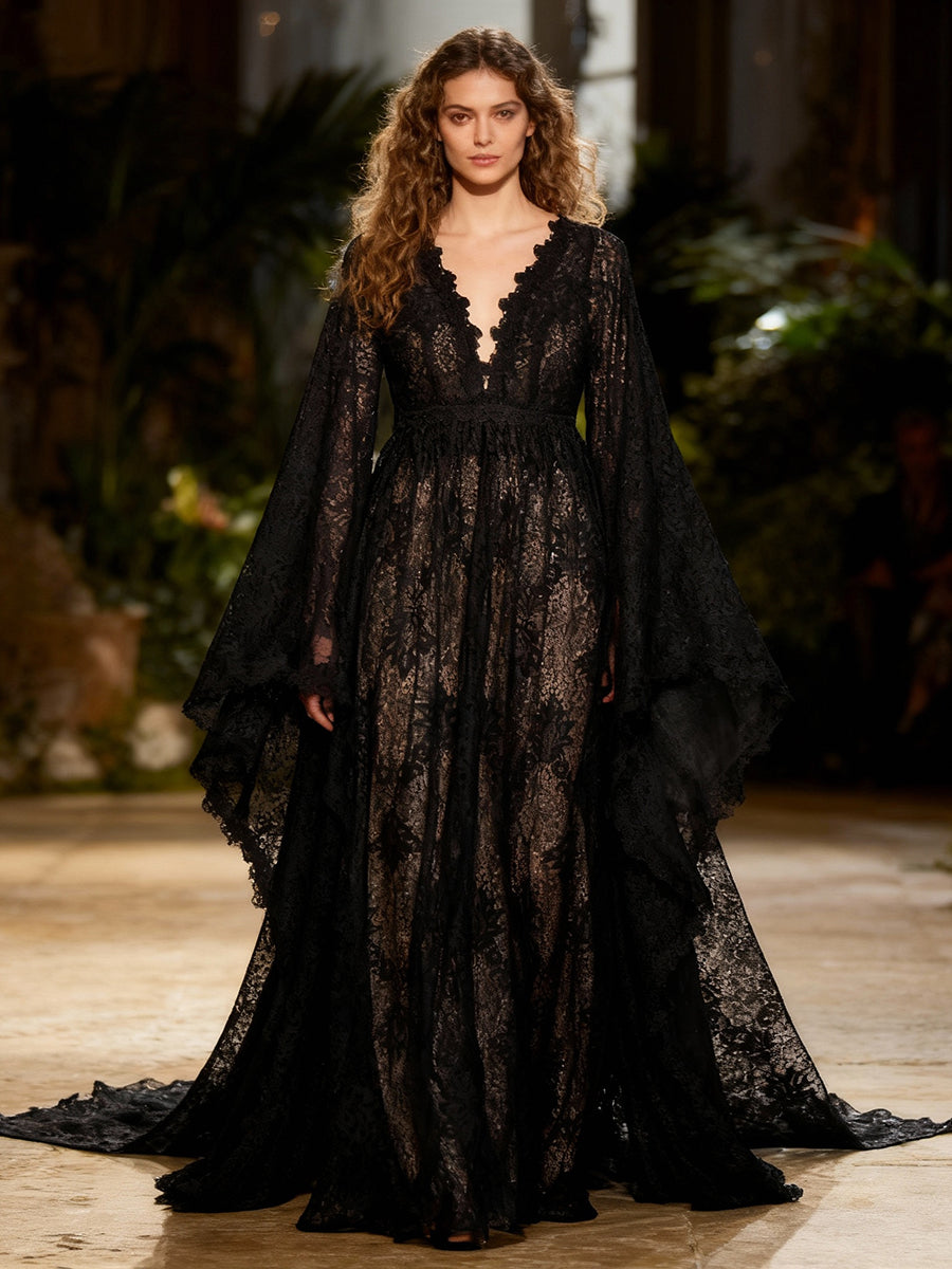 Black Vintage Lace Boho Dress, Maternity Lace Gown, Dress for Maternity Session (Free Send Slip Dress ) YW243110