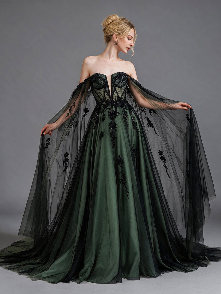 Strapless Sheer Lace Bodice Floral Evening Gown YX26101